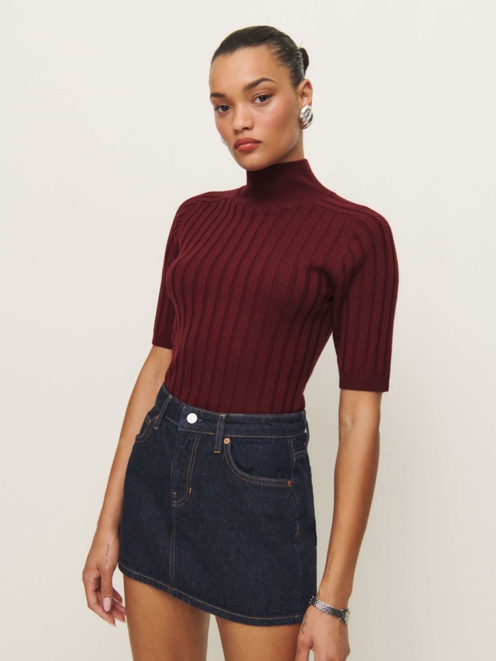 NWT Reformation Margoax Regenerative Merino Mock Neck Sweater in Chianti